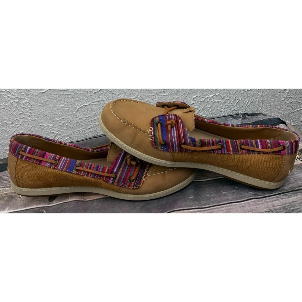 Sperry Top-Sider Koifish Boat Shoes Womens 12M Tan Pink Stripe Leather STS90216